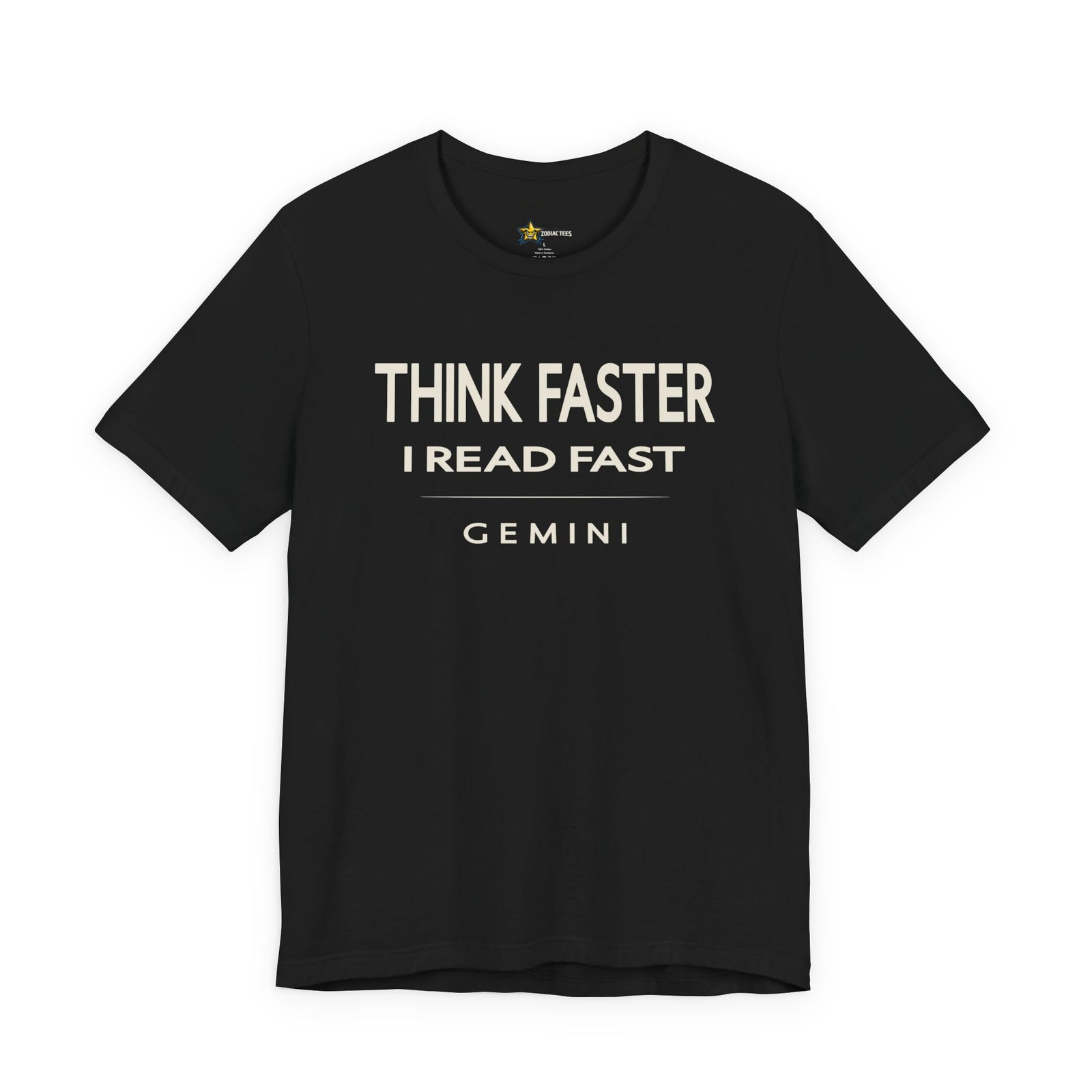 Gemini astrology t-shirt with bold typography quote on black background