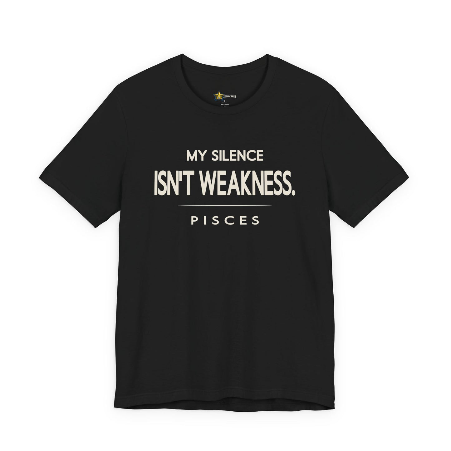 Pisces astrology t-shirt with bold typography quote on black background