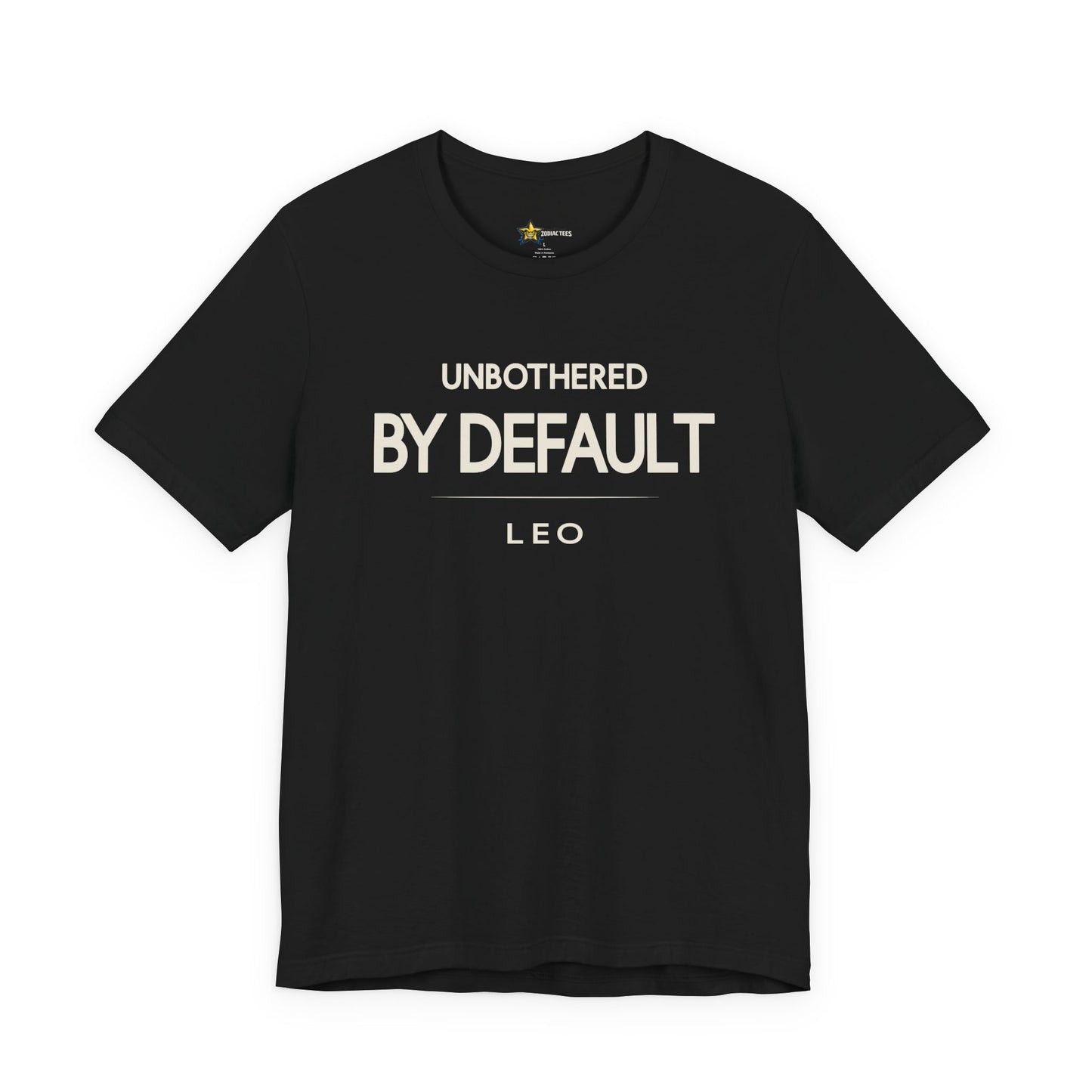 Leo astrology t-shirt with bold typography quote on black background