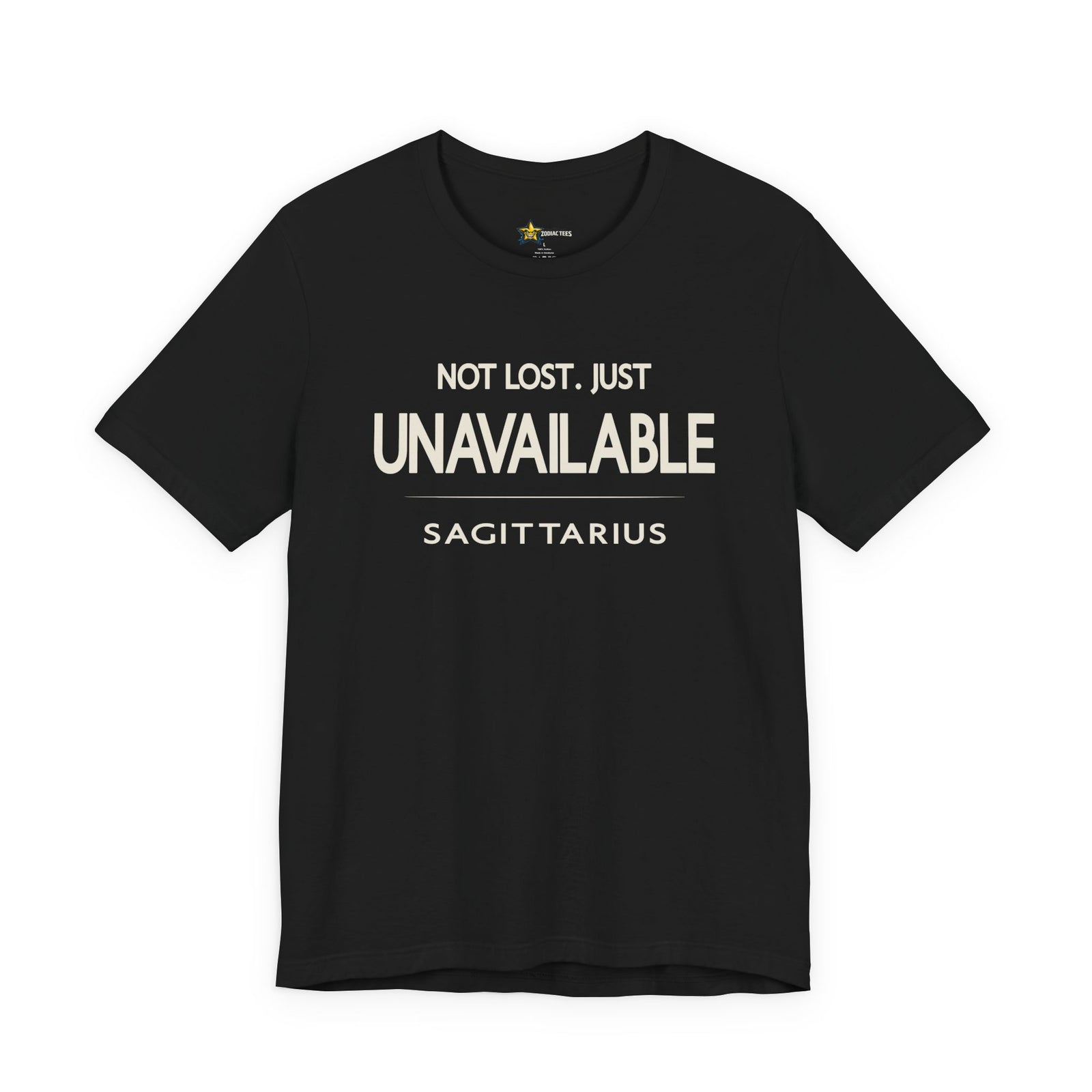 Sagittarius astrology t-shirt with bold quote on black shirt