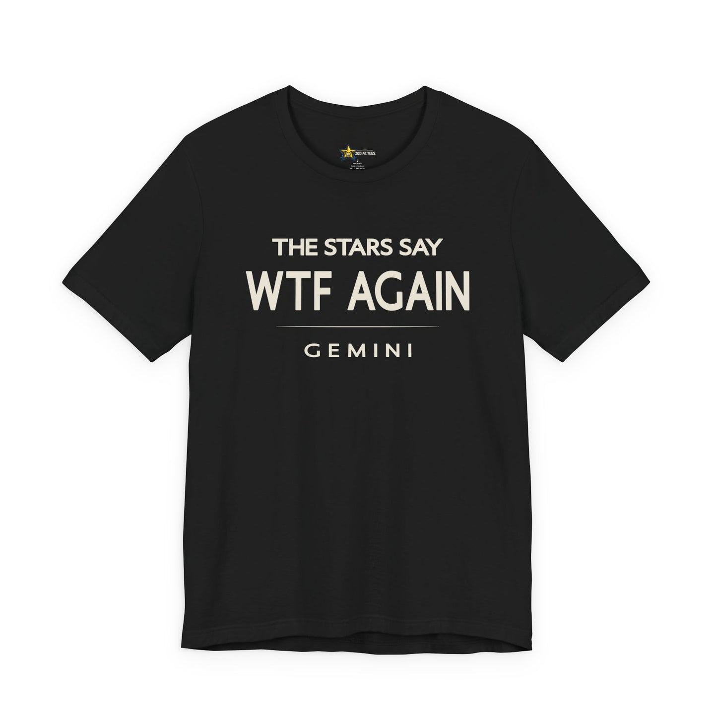 Gemini astrology t-shirt with bold typography quote on black background