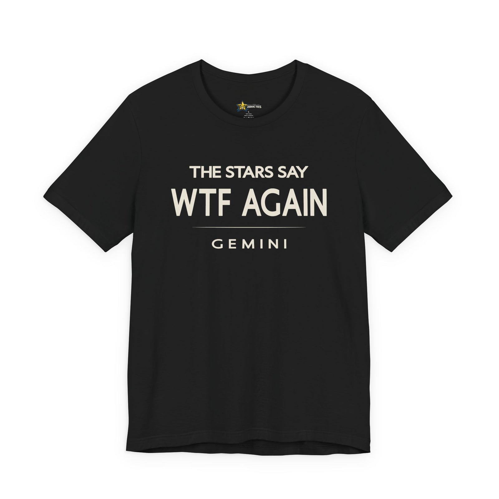 Gemini astrology t-shirt with bold typography quote on black background