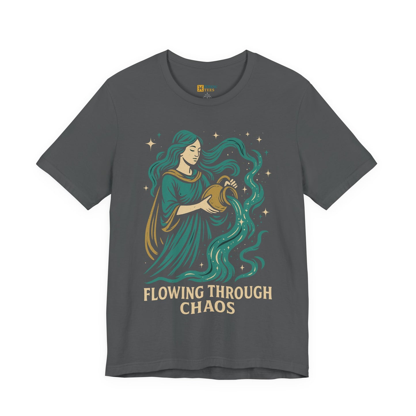 Aquarius Flowing Through Chaos T-Shirt – Calm Zodiac Energy Tee