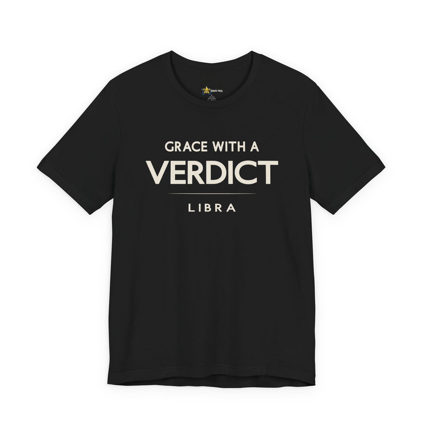 Libra astrology t-shirt with bold typography quote on black background