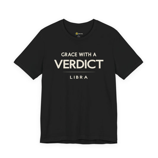 Libra astrology t-shirt with bold typography quote on black background