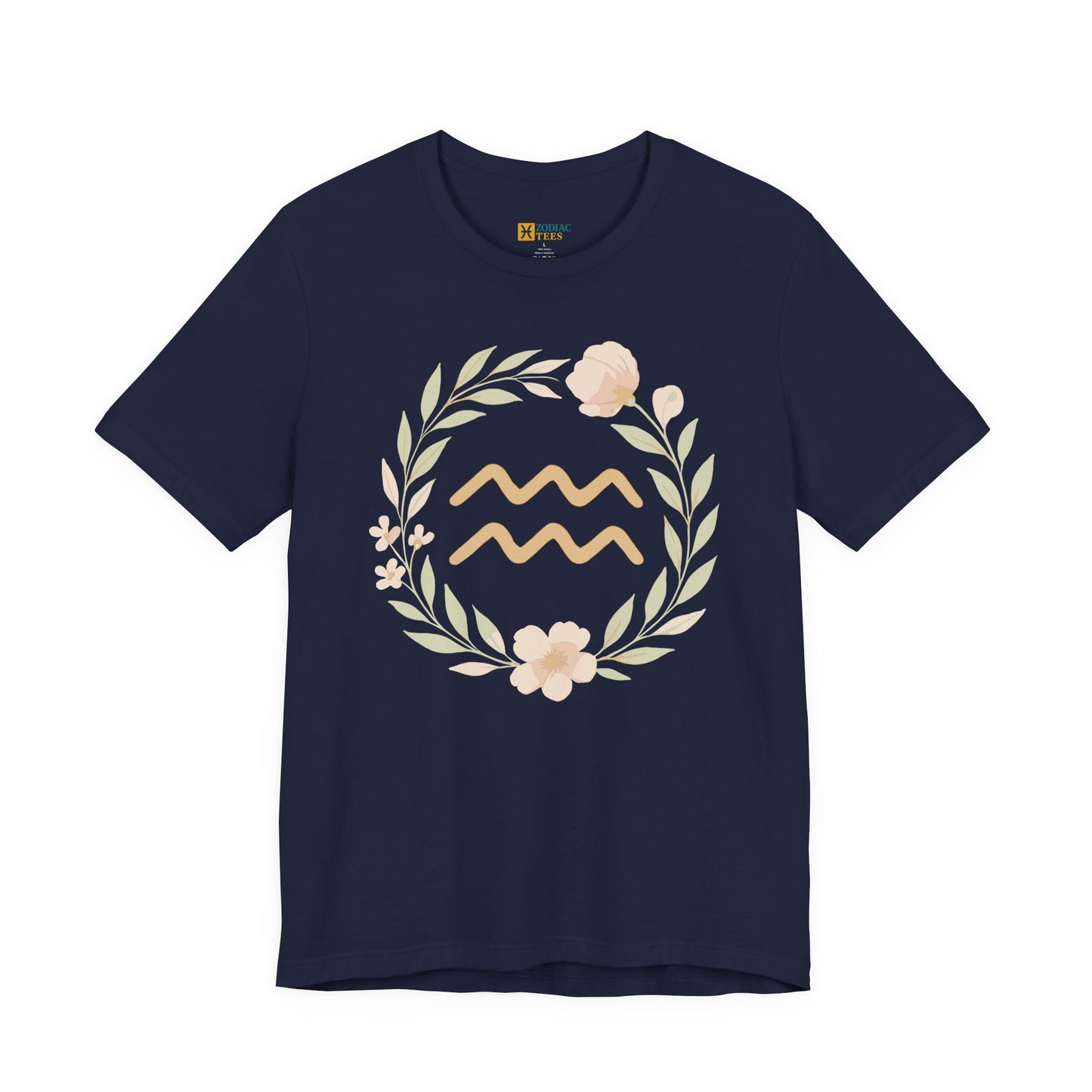 Aquarius Floral Symbol Zodiac T-Shirt – Gentle Air Sign Energy Tee