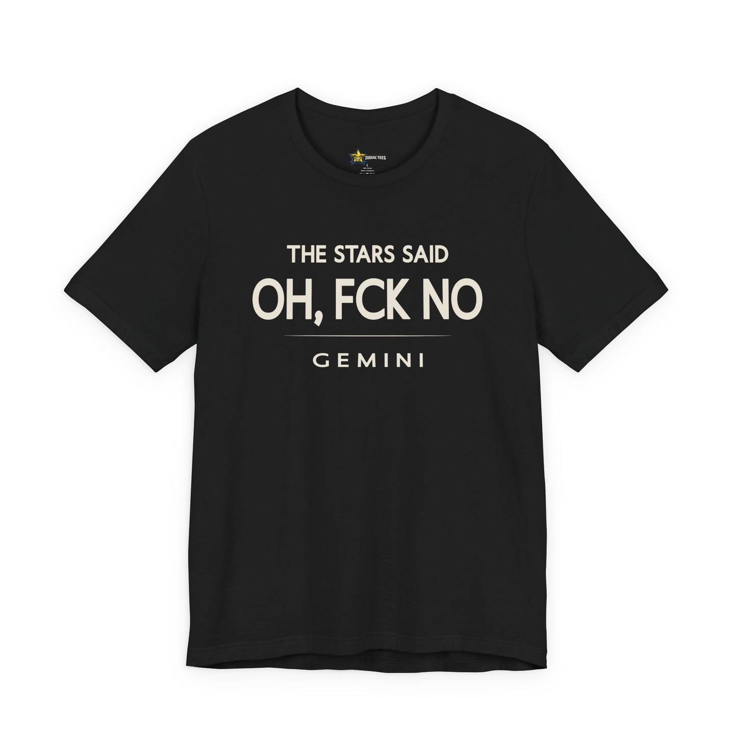 Gemini astrology t-shirt with bold typography quote on black background