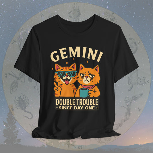Funny Gemini Double Trouble Cat T-Shirt