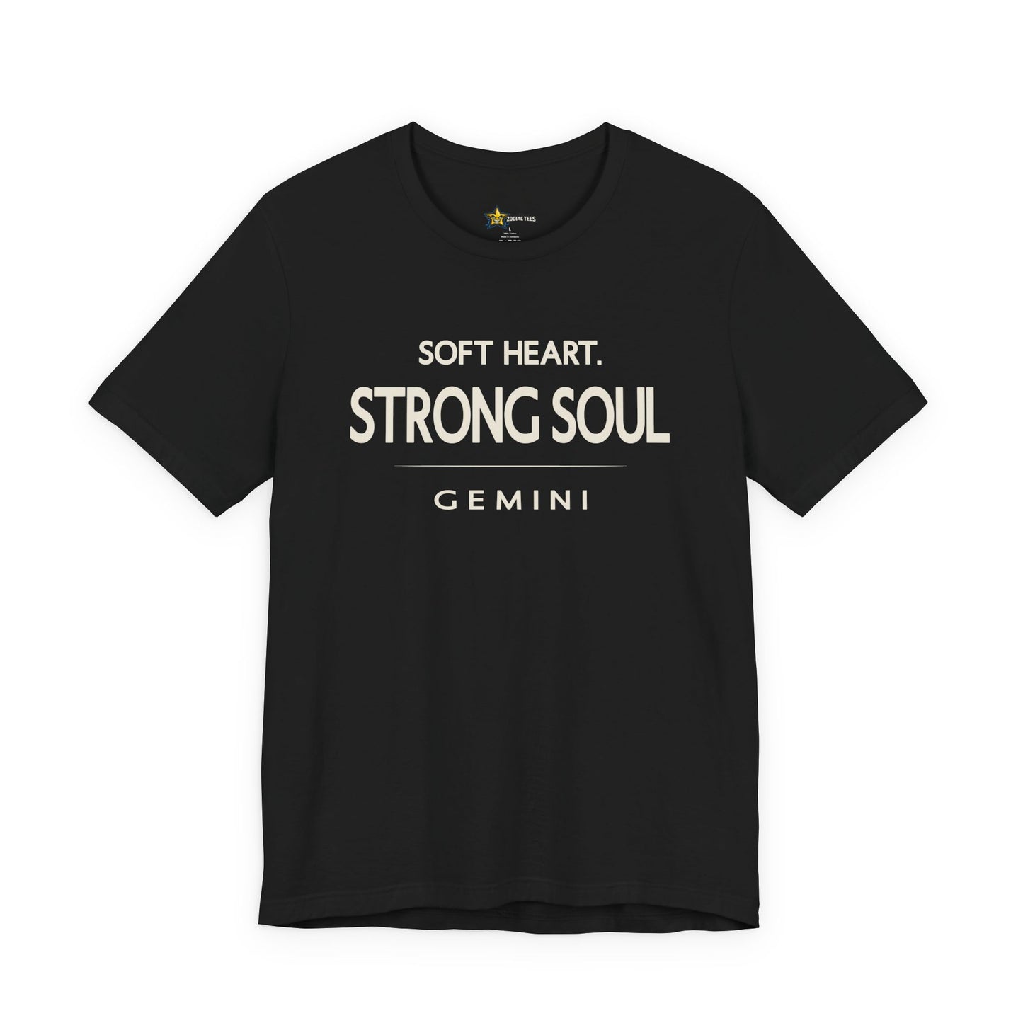 Gemini astrology t-shirt with bold typography quote on black background