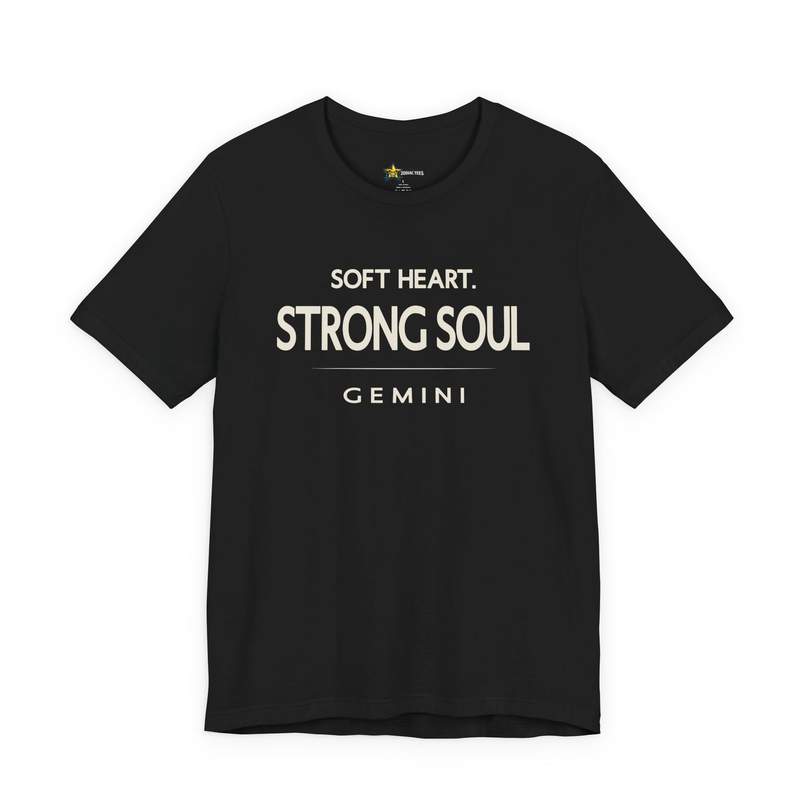 Gemini astrology t-shirt with bold typography quote on black background
