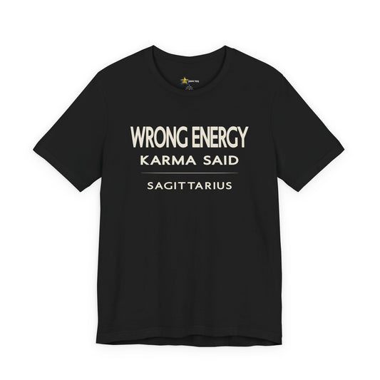 Sagittarius astrology t-shirt with bold typography quote on black background