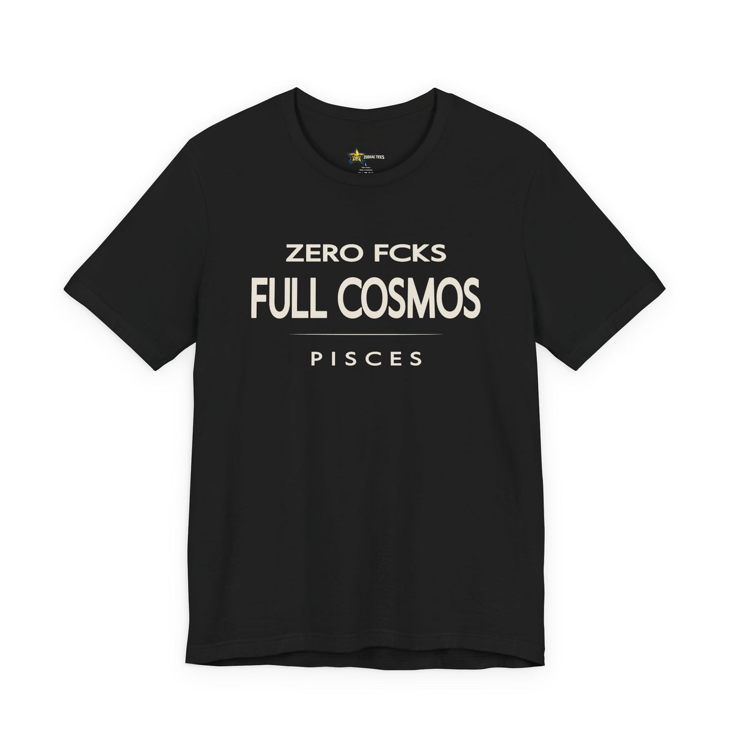 Pisces astrology t-shirt with bold typography quote on black background