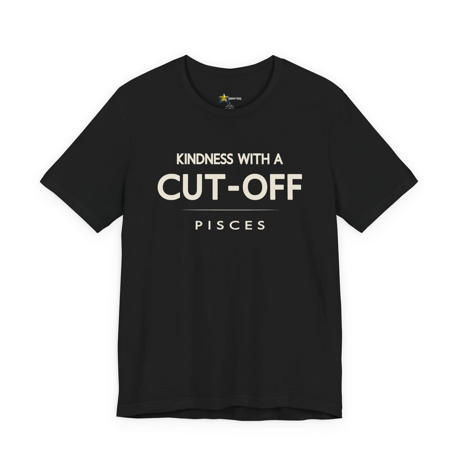 Pisces astrology t-shirt with bold typography quote on black background