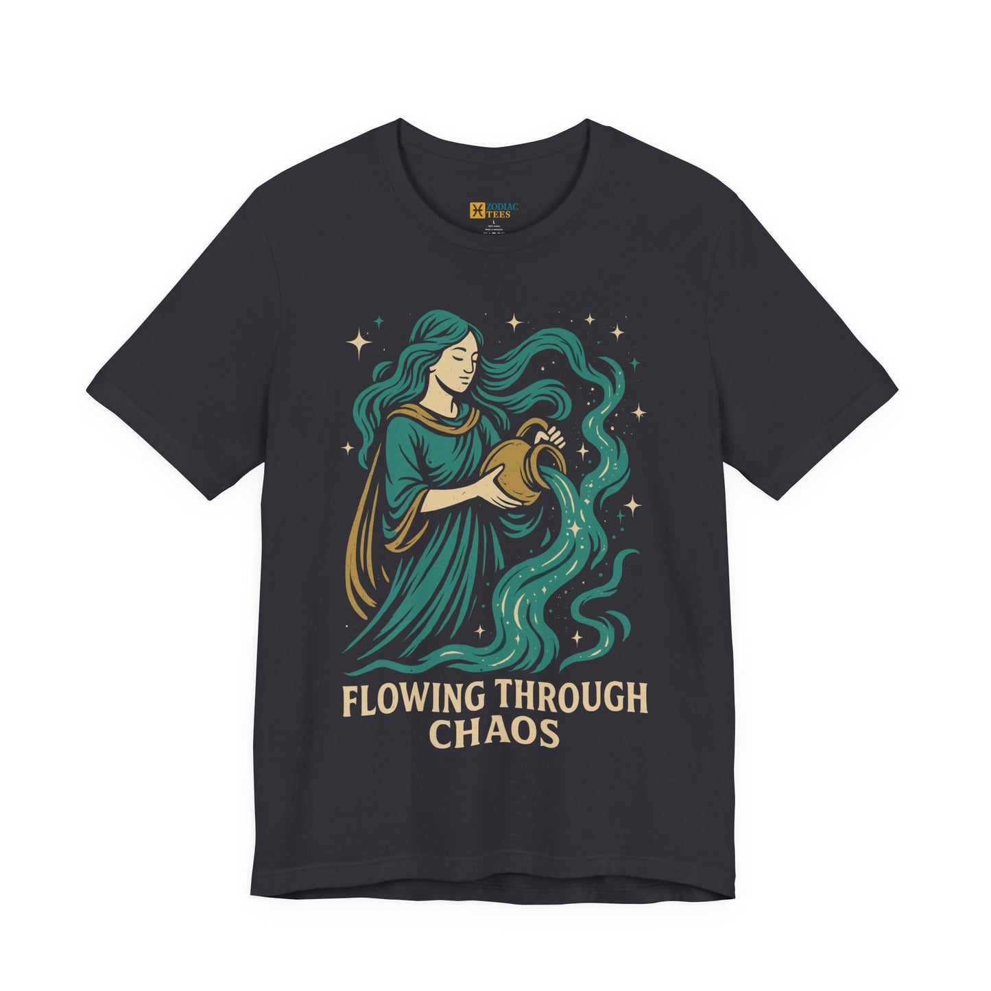 Aquarius Flowing Through Chaos T-Shirt – Calm Zodiac Energy Tee
