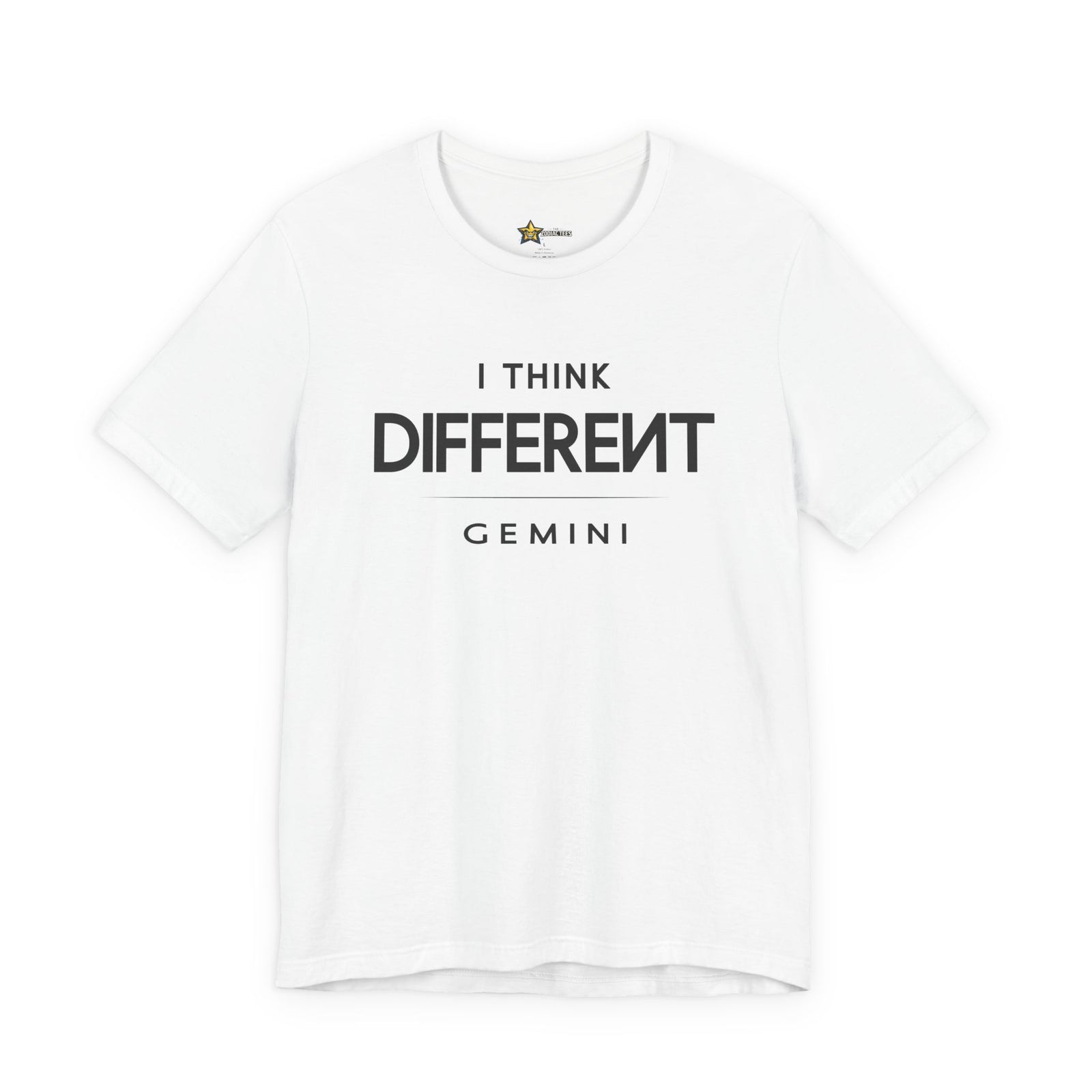 Gemini astrology t-shirt with bold typography quote on white background