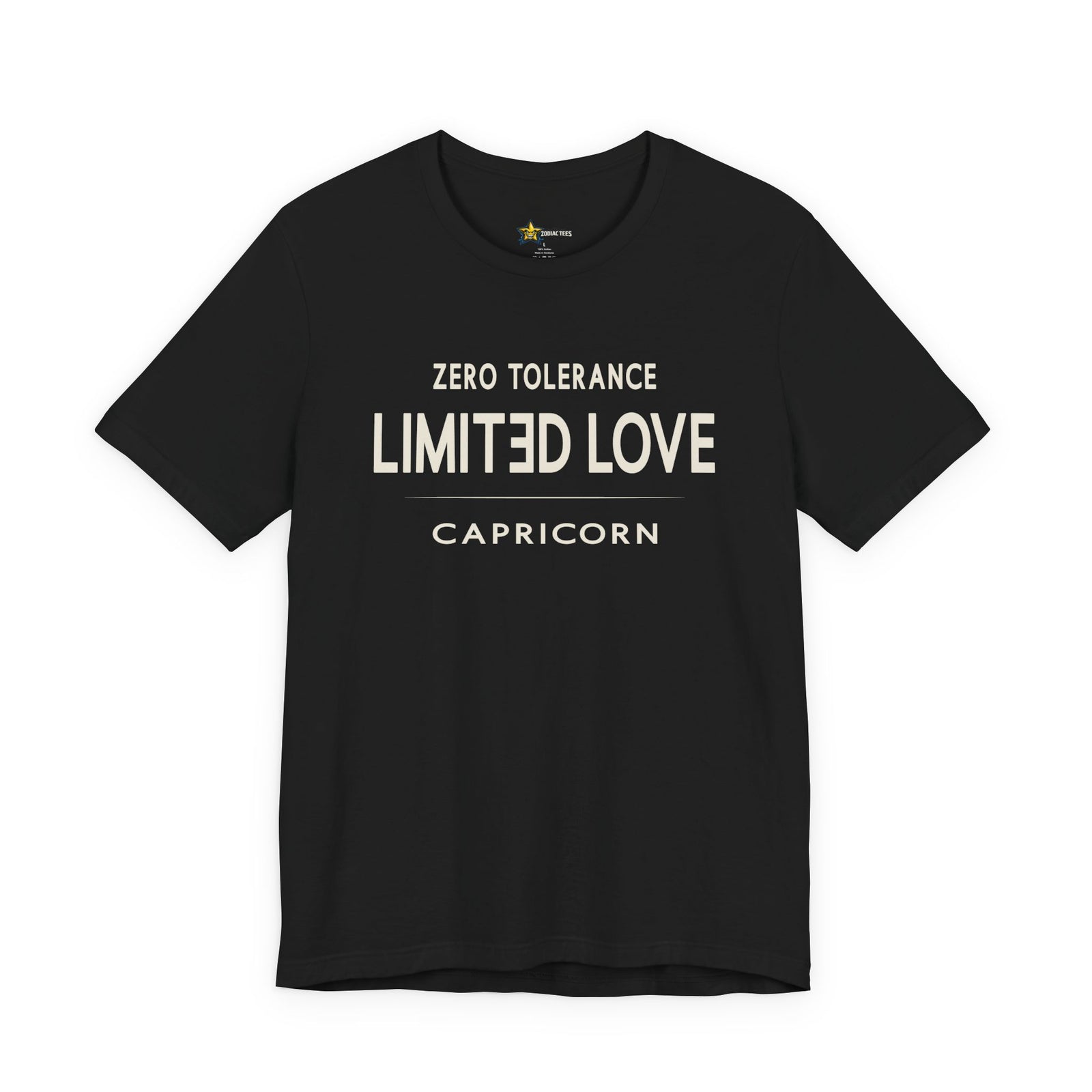 Capricorn astrology t-shirt with bold typography quote on black background