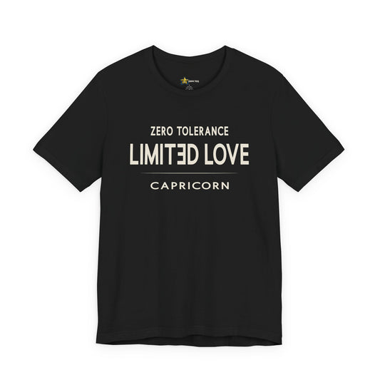 Capricorn astrology t-shirt with bold typography quote on black background