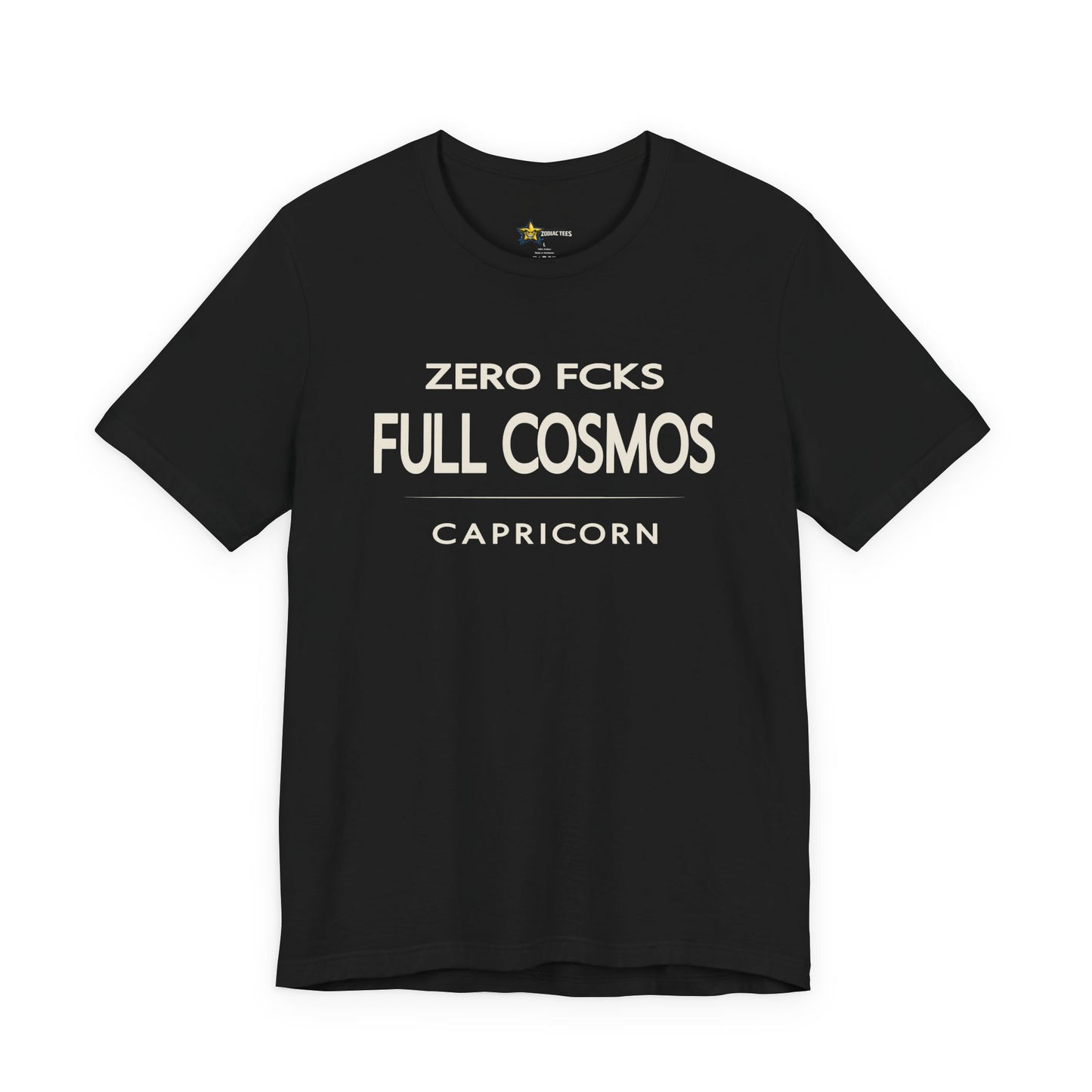 Capricorn astrology t-shirt with bold typography quote on black background