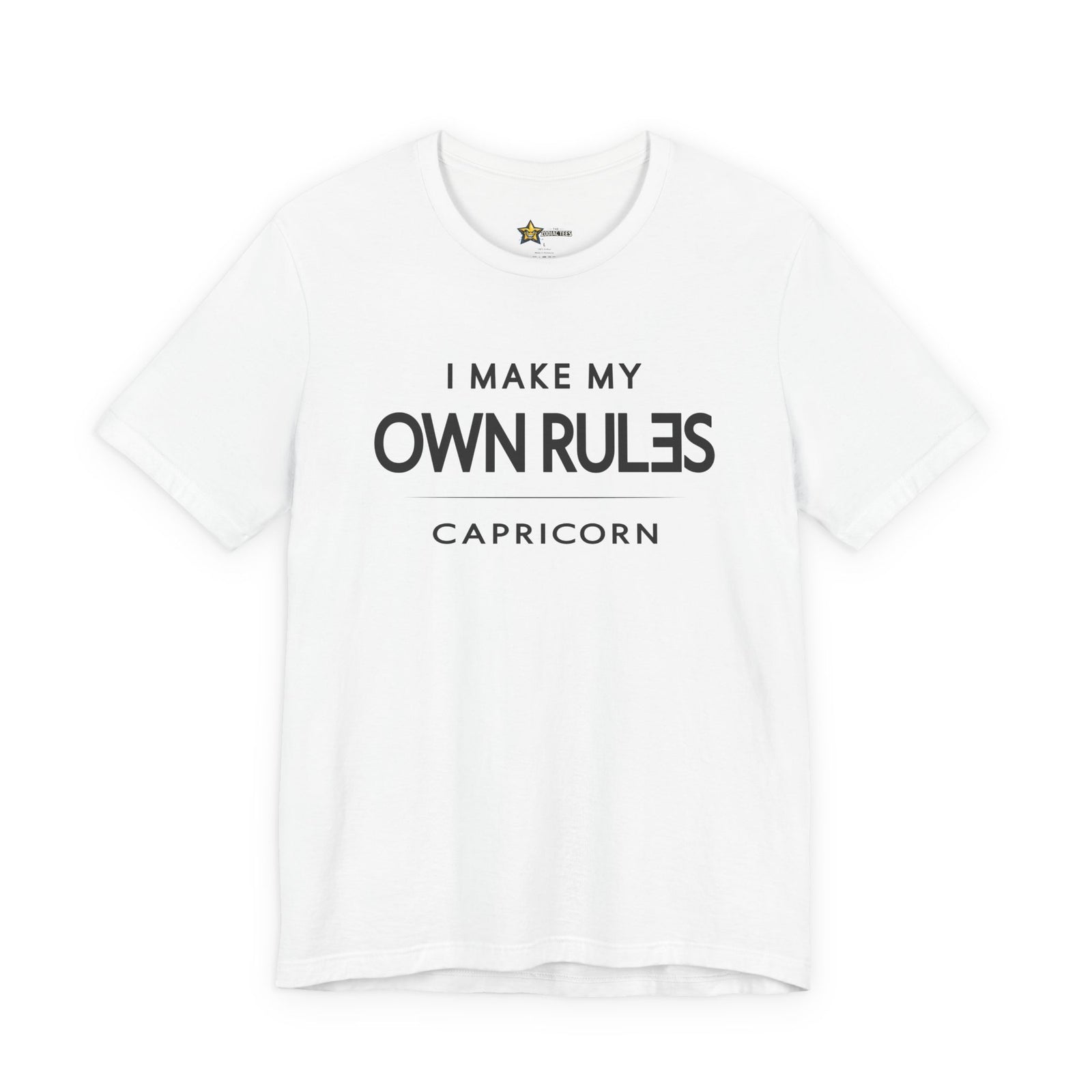 Capricorn astrology t-shirt with bold typography quote on white background