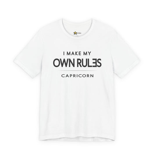 Capricorn astrology t-shirt with bold typography quote on white background