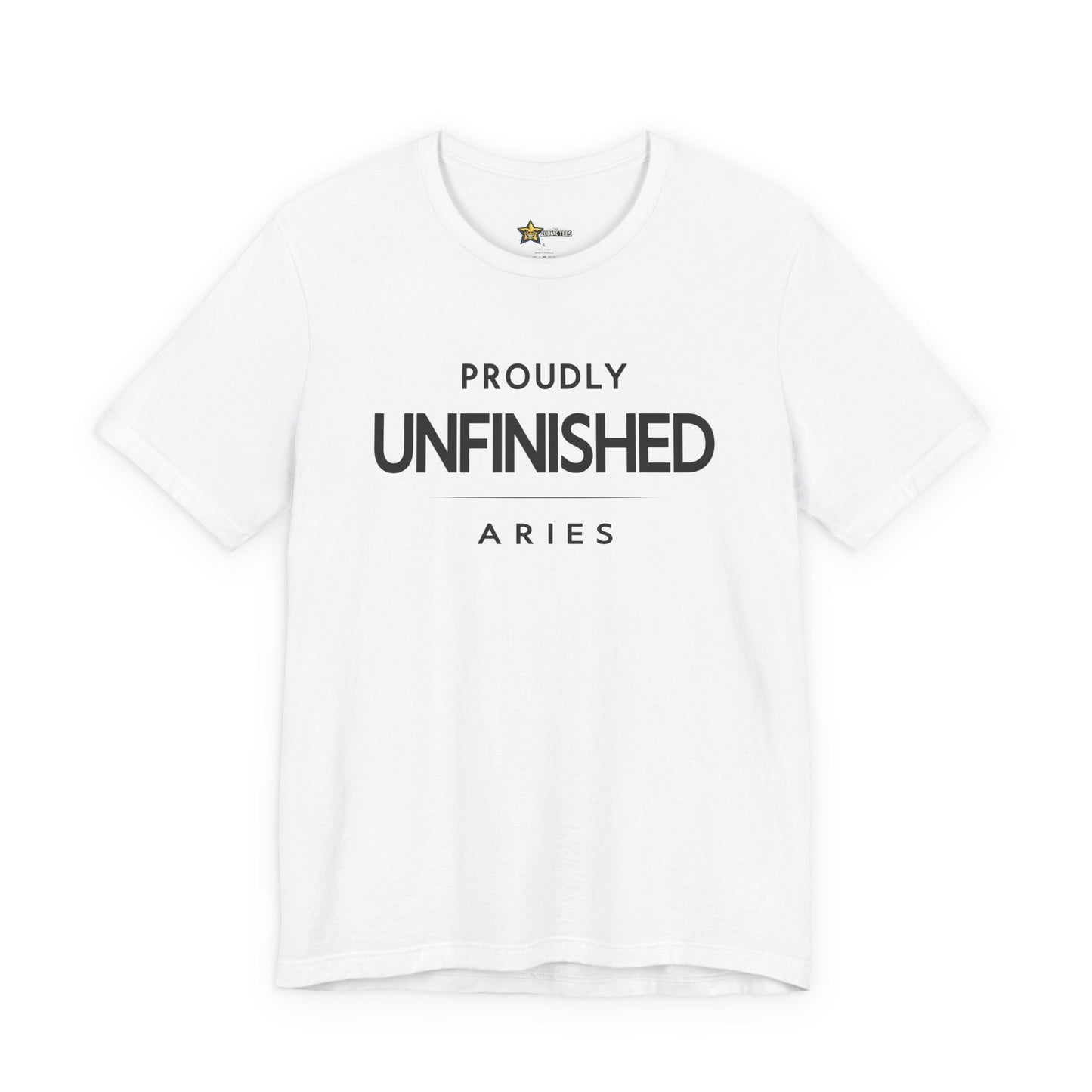 Aries astrology t-shirt with bold typography quote on white background