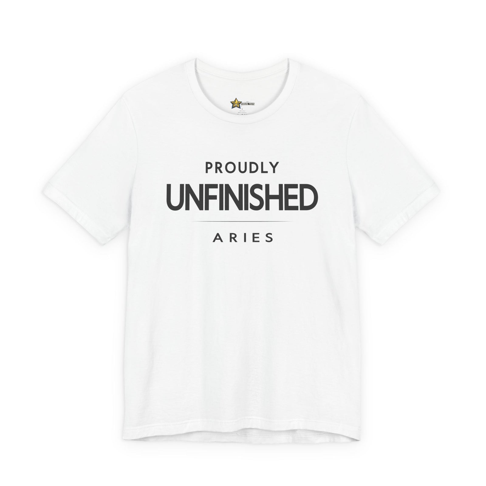 Aries astrology t-shirt with bold typography quote on white background