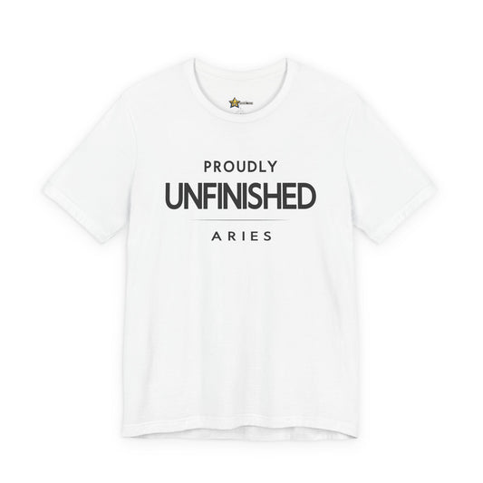 Aries astrology t-shirt with bold typography quote on white background