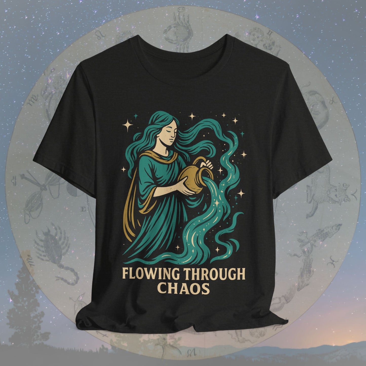 Free-Spirited Aquarius Flowing Through Chaos T-Shirt