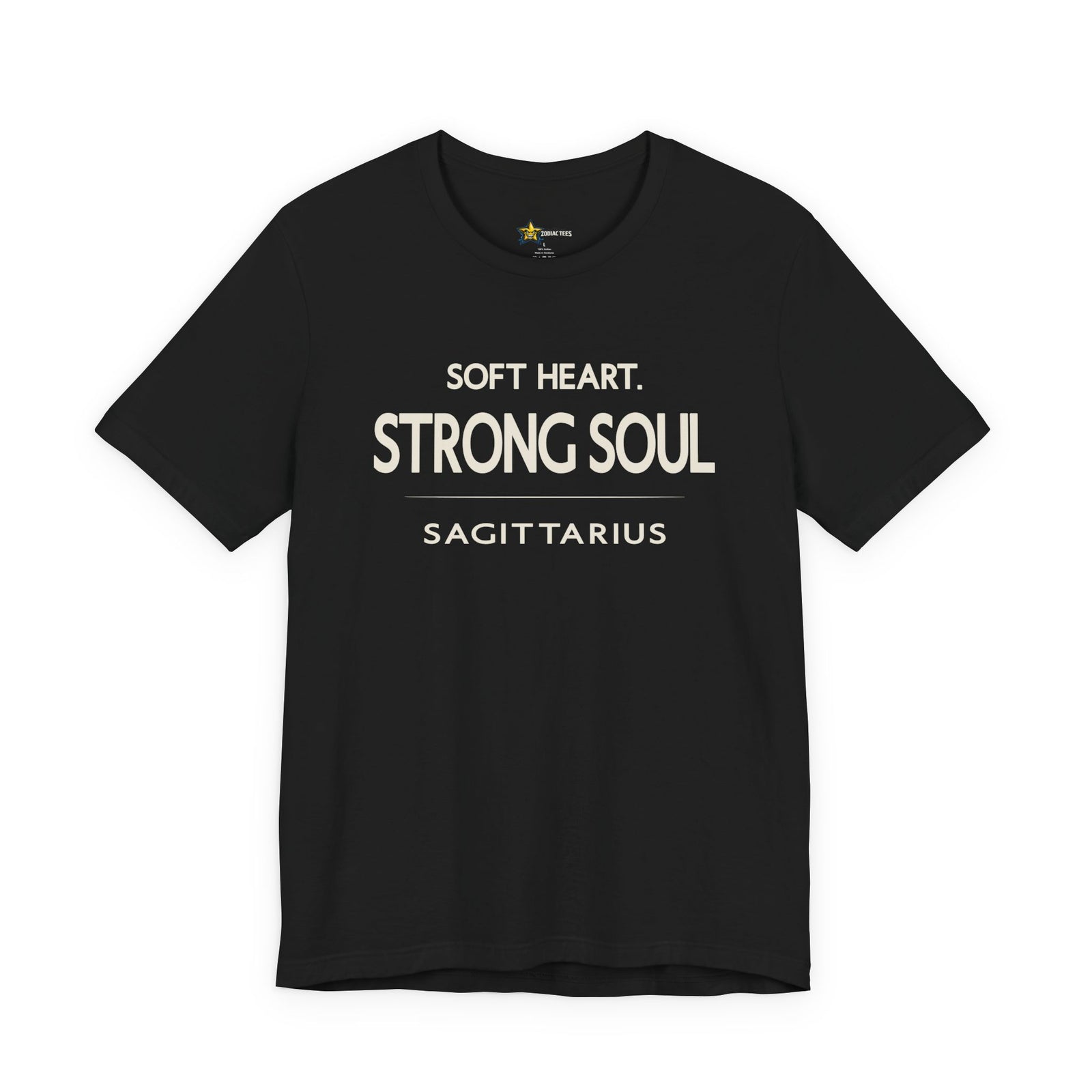 Sagittarius astrology t-shirt with bold typography quote on black background