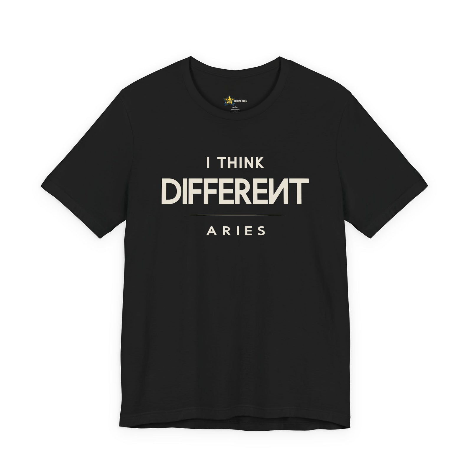 Aries astrology t-shirt with bold typography quote on black background