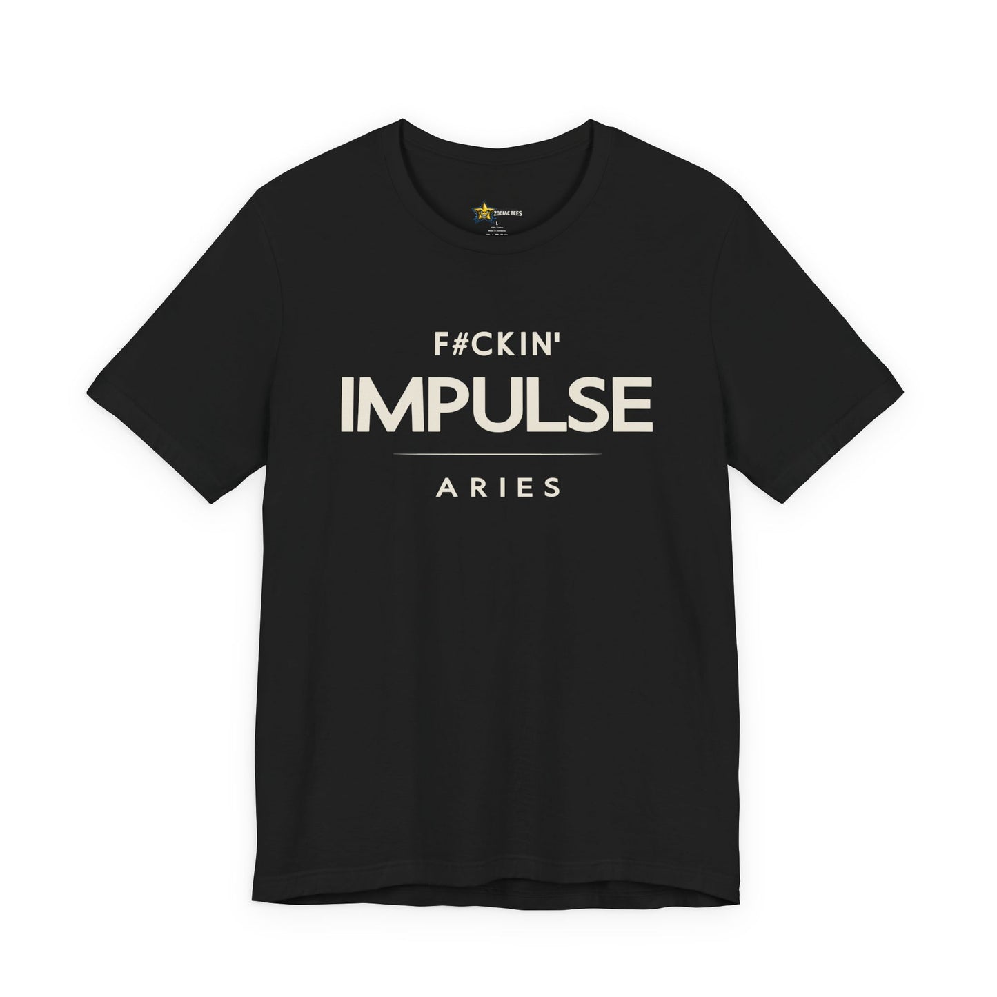Aries astrology t-shirt with bold typography quote on black background