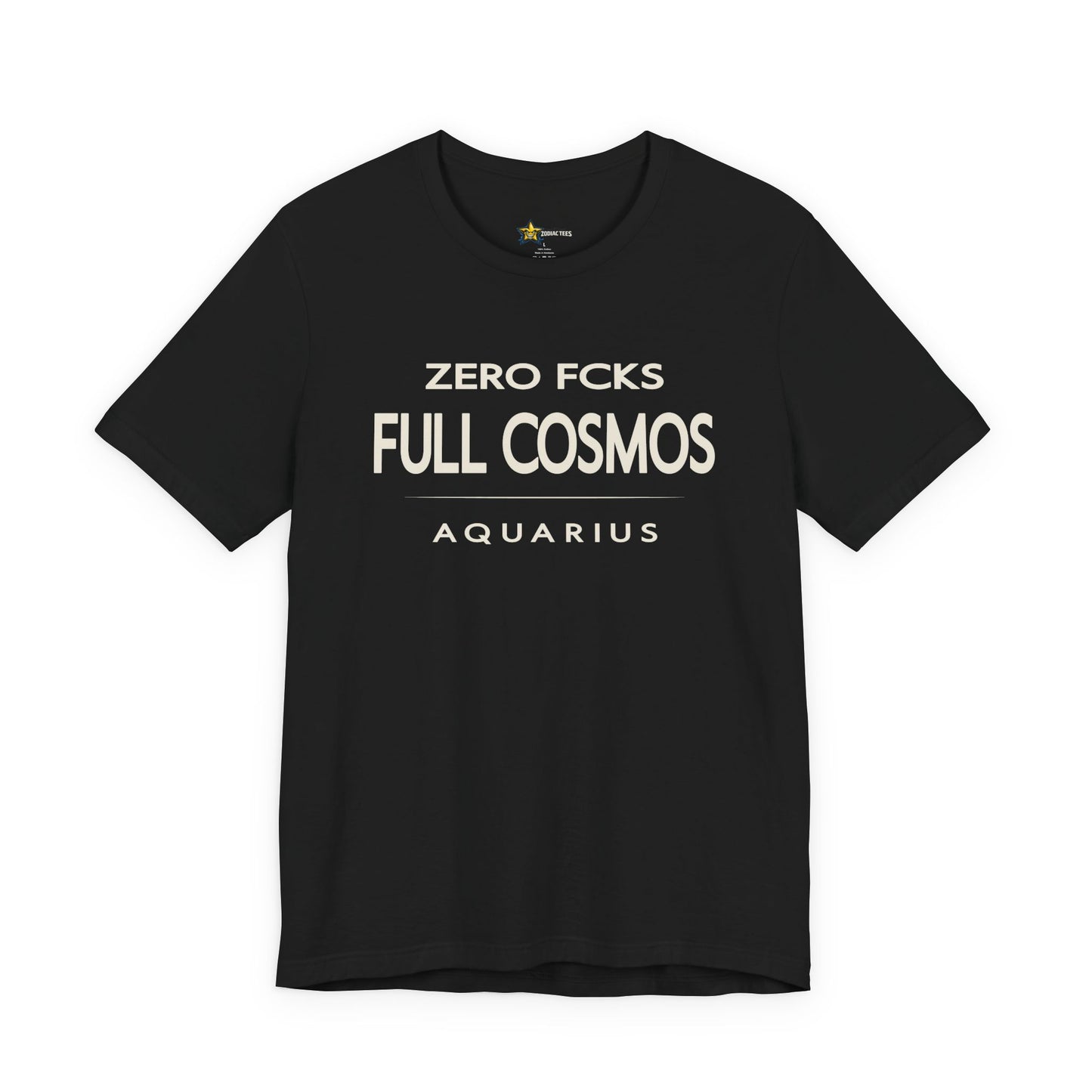 Aquarius astrology t-shirt with bold typography quote on black background