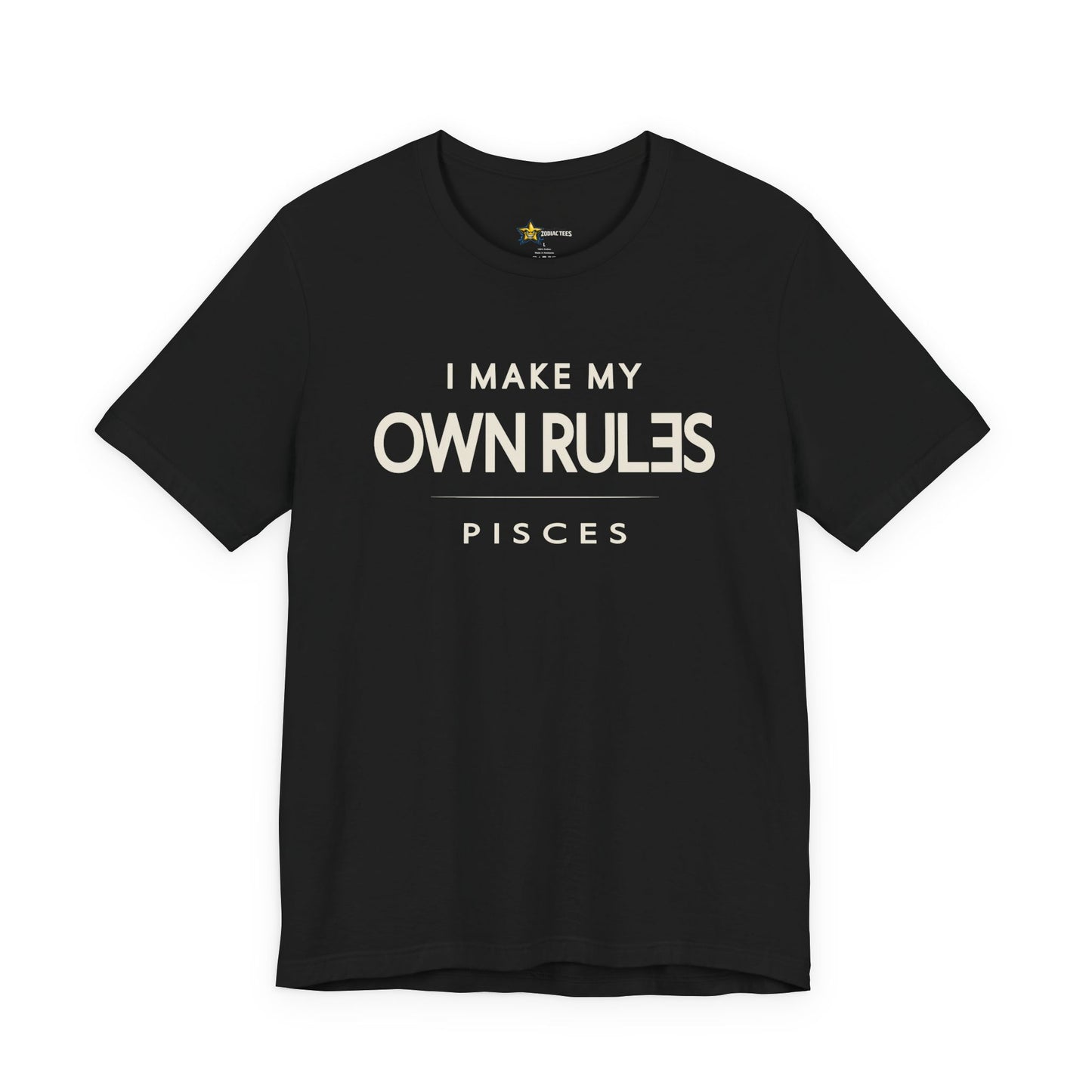 Pisces astrology t-shirt with bold typography quote on white background.