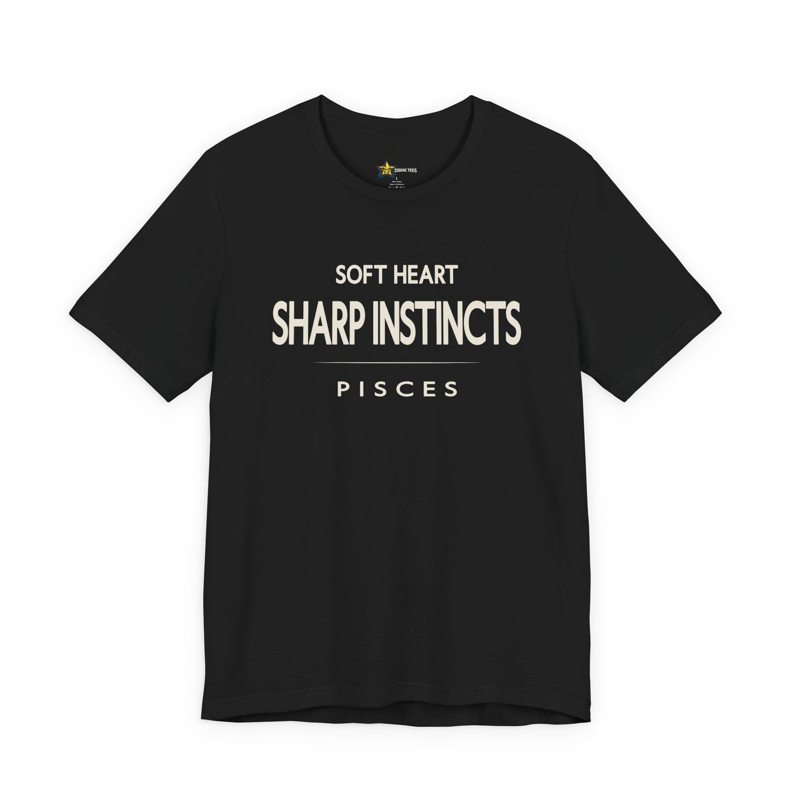 Pisces astrology t-shirt with bold typography quote on black background
