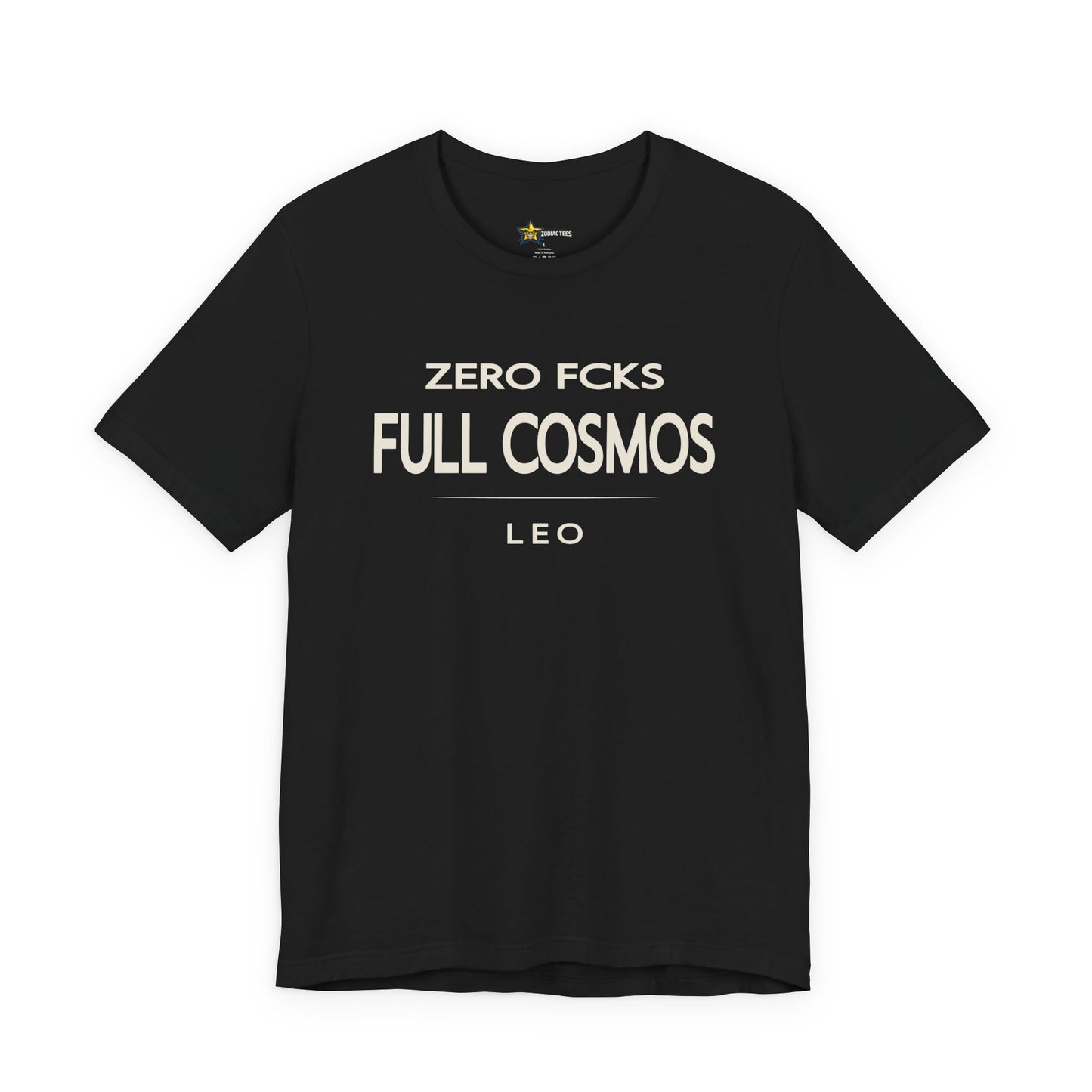 Leo astrology t-shirt with bold typography quote on black background