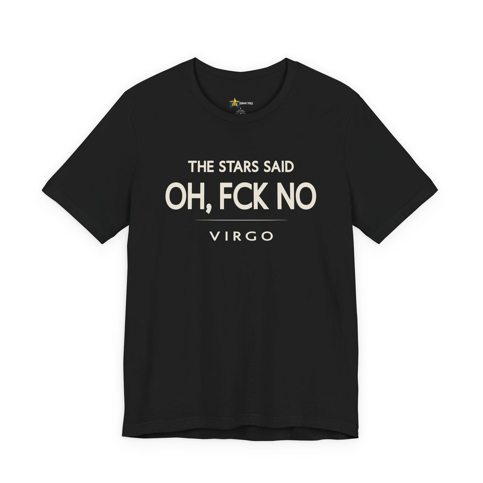 Virgo astrology t-shirt with bold typography quote on black background