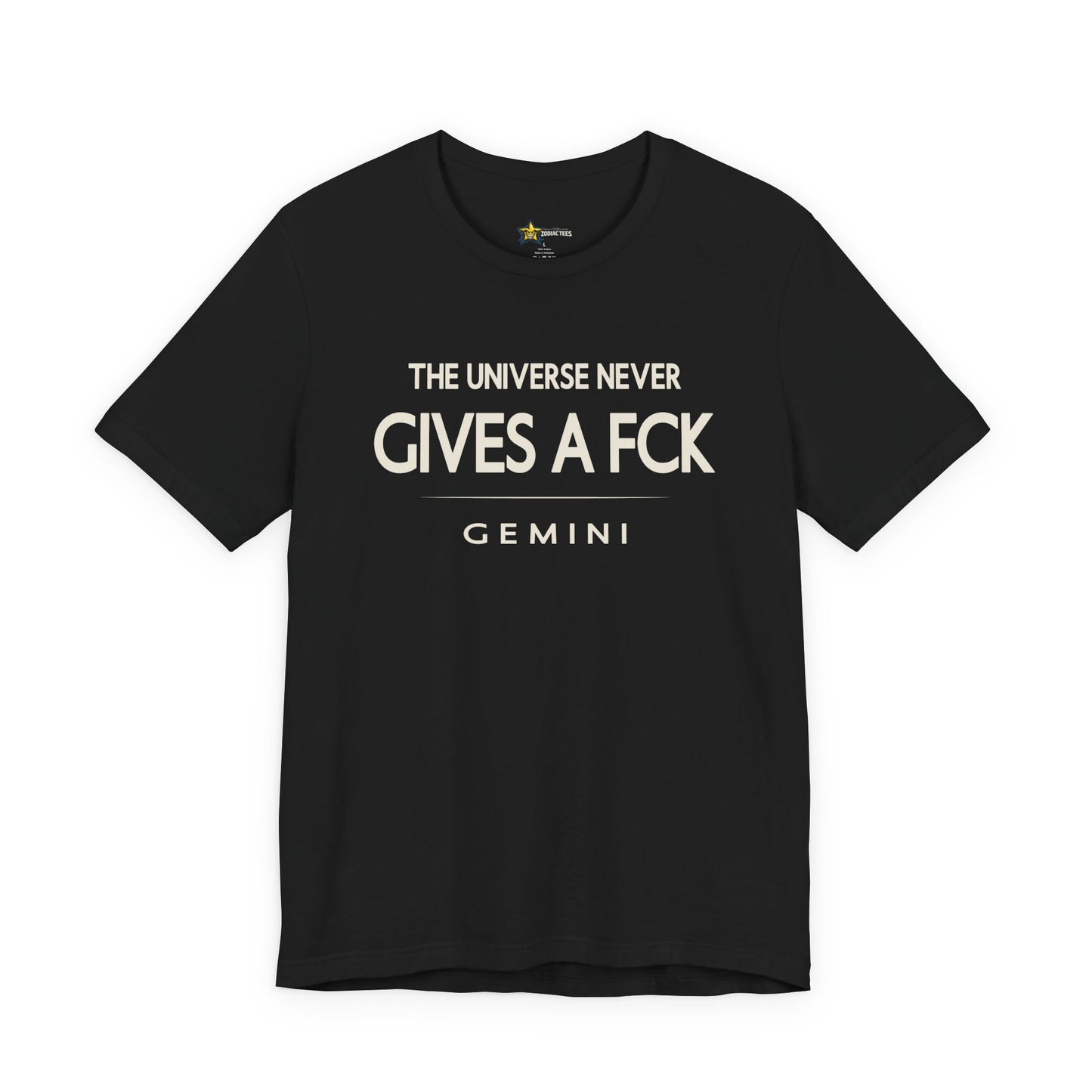 Gemini astrology t-shirt with bold typography quote on black background