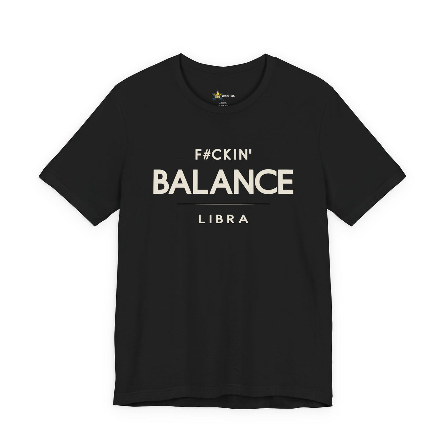 Libra astrology t-shirt with bold typography quote on black background