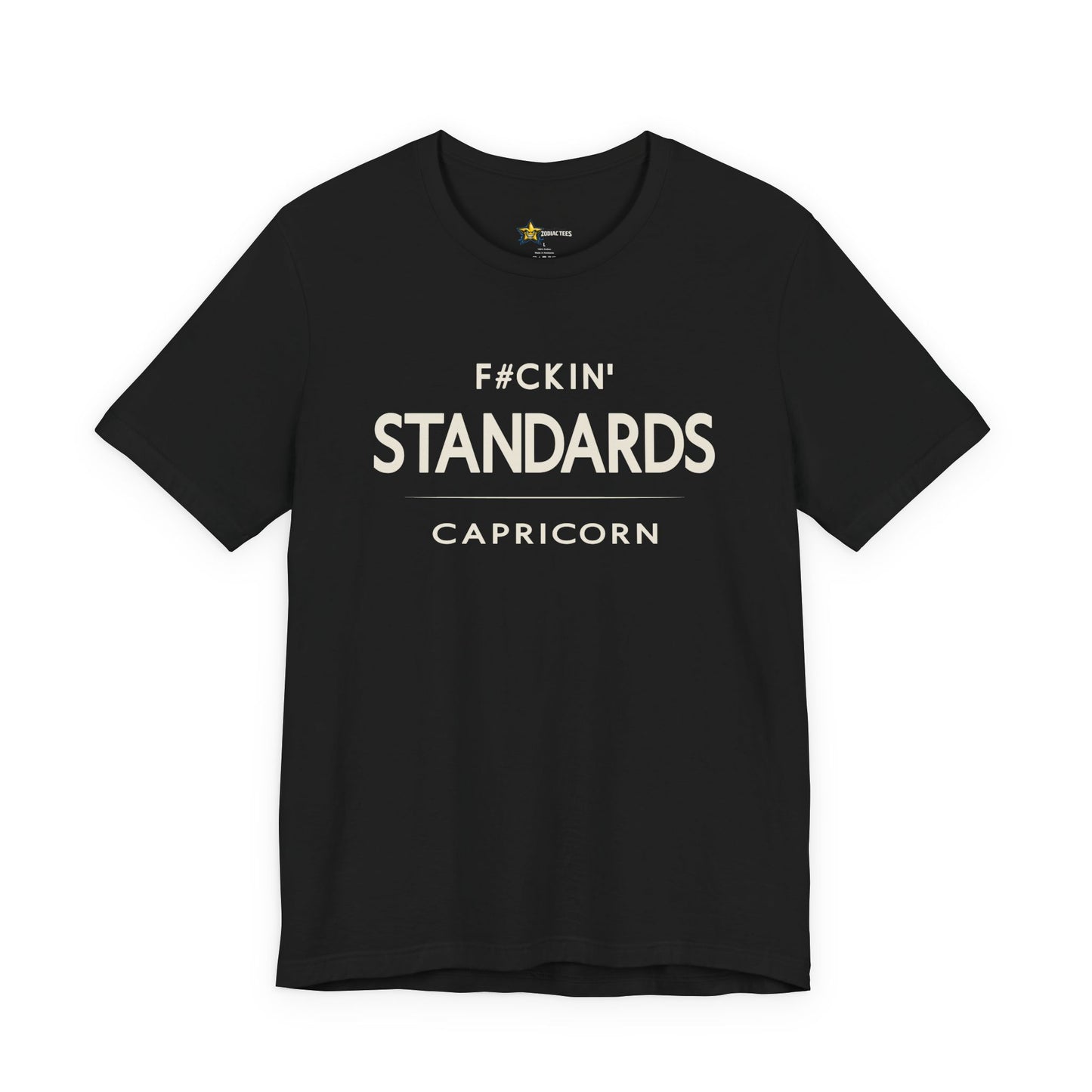 Capricorn astrology t-shirt with bold typography quote on black background