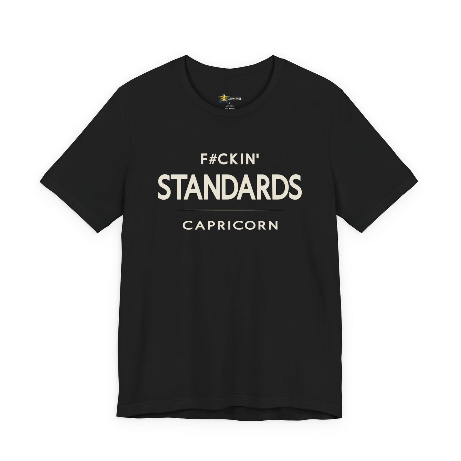 Capricorn astrology t-shirt with bold typography quote on black background