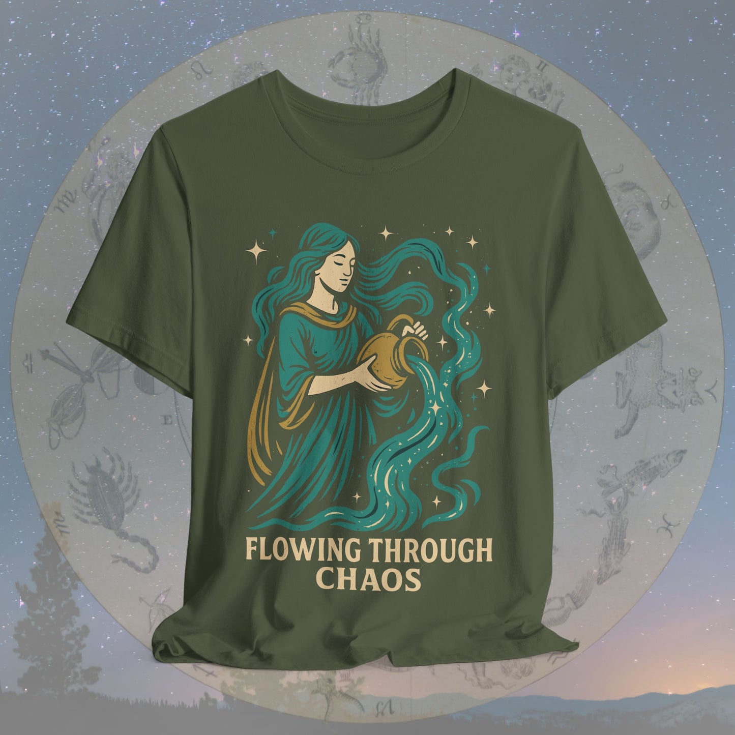 Free-Spirited Aquarius Flowing Through Chaos T-Shirt