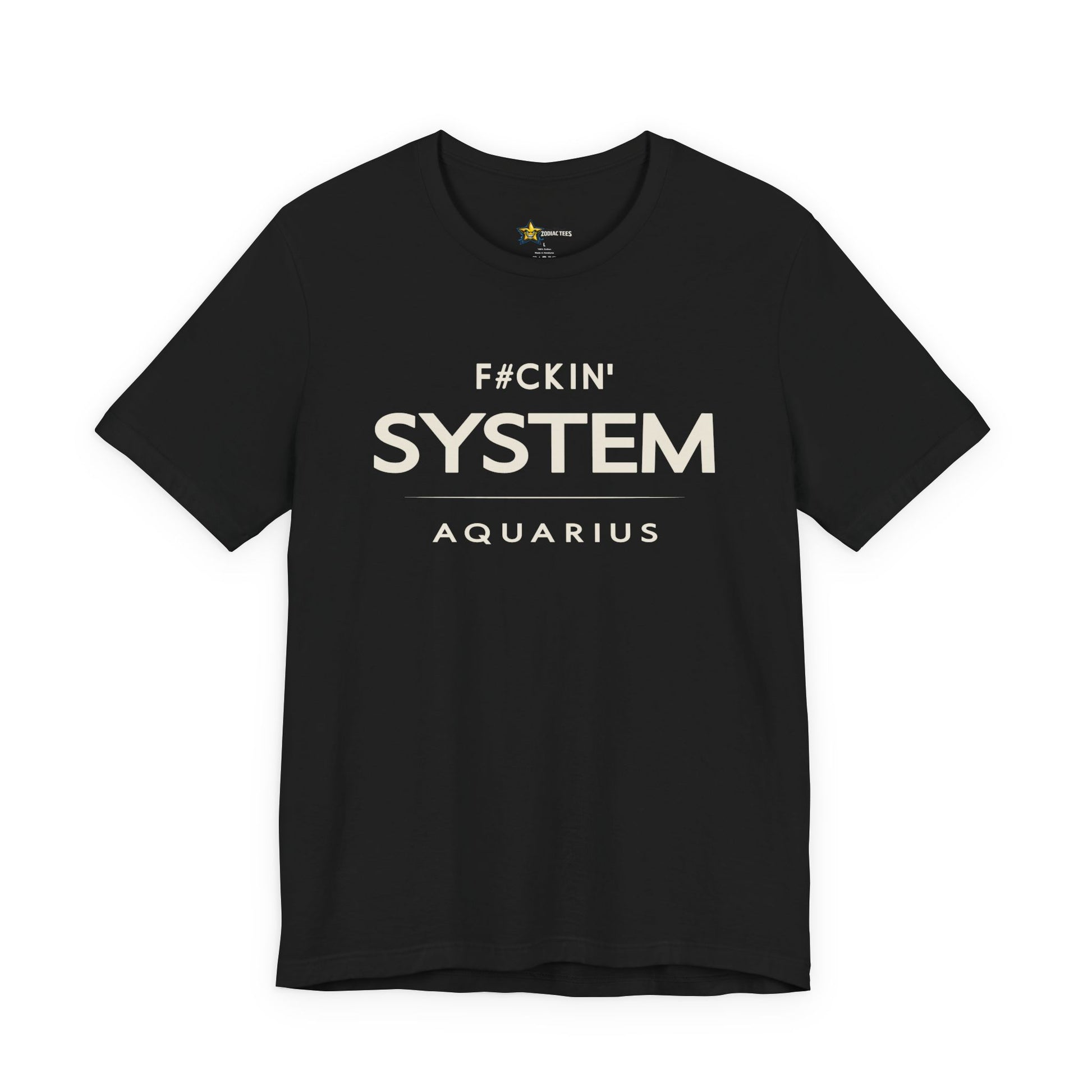 Aquarius astrology t-shirt with bold typography quote on black background
