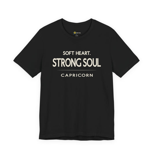 Capricorn astrology t-shirt with bold typography quote on black background