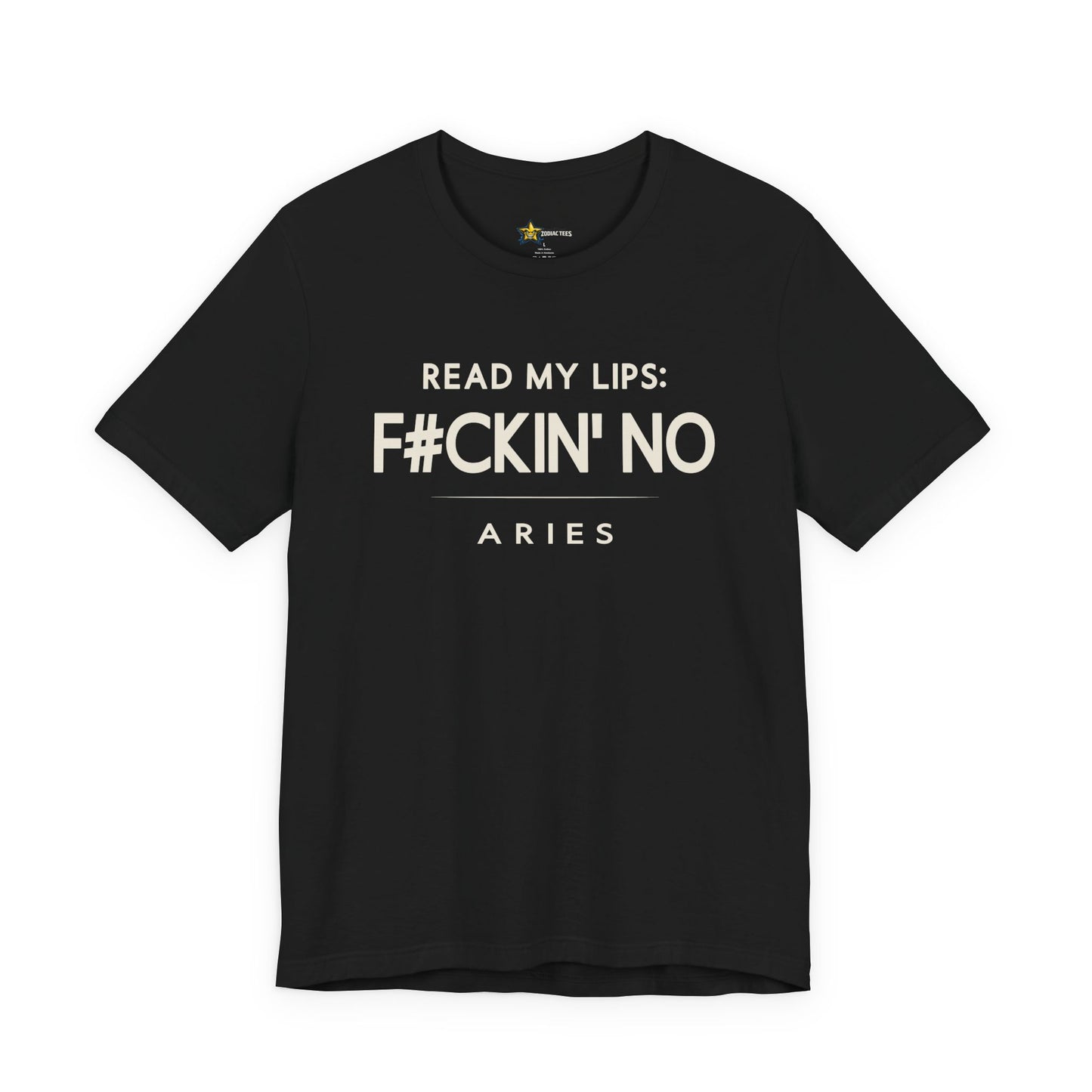 Aries astrology t-shirt with bold typography quote on black background