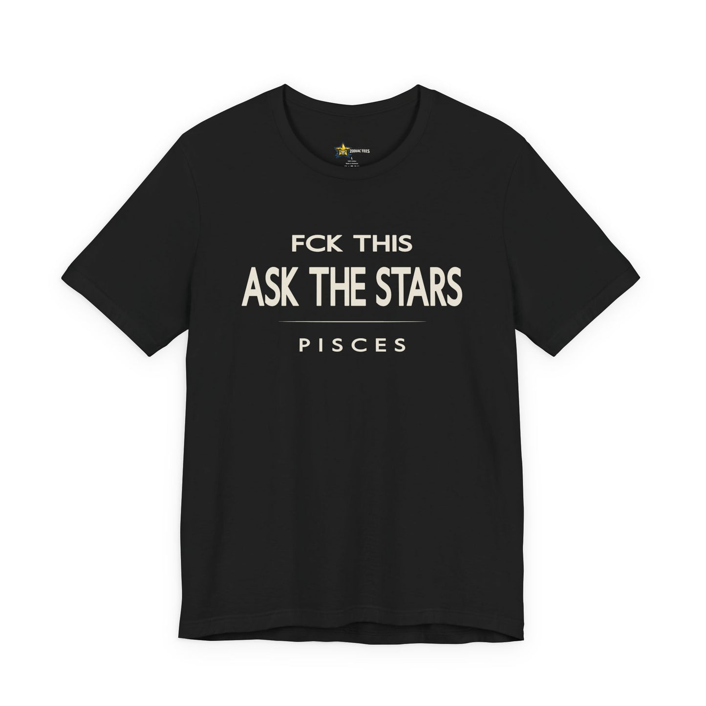 Pisces astrology t-shirt with bold typography quote on black background