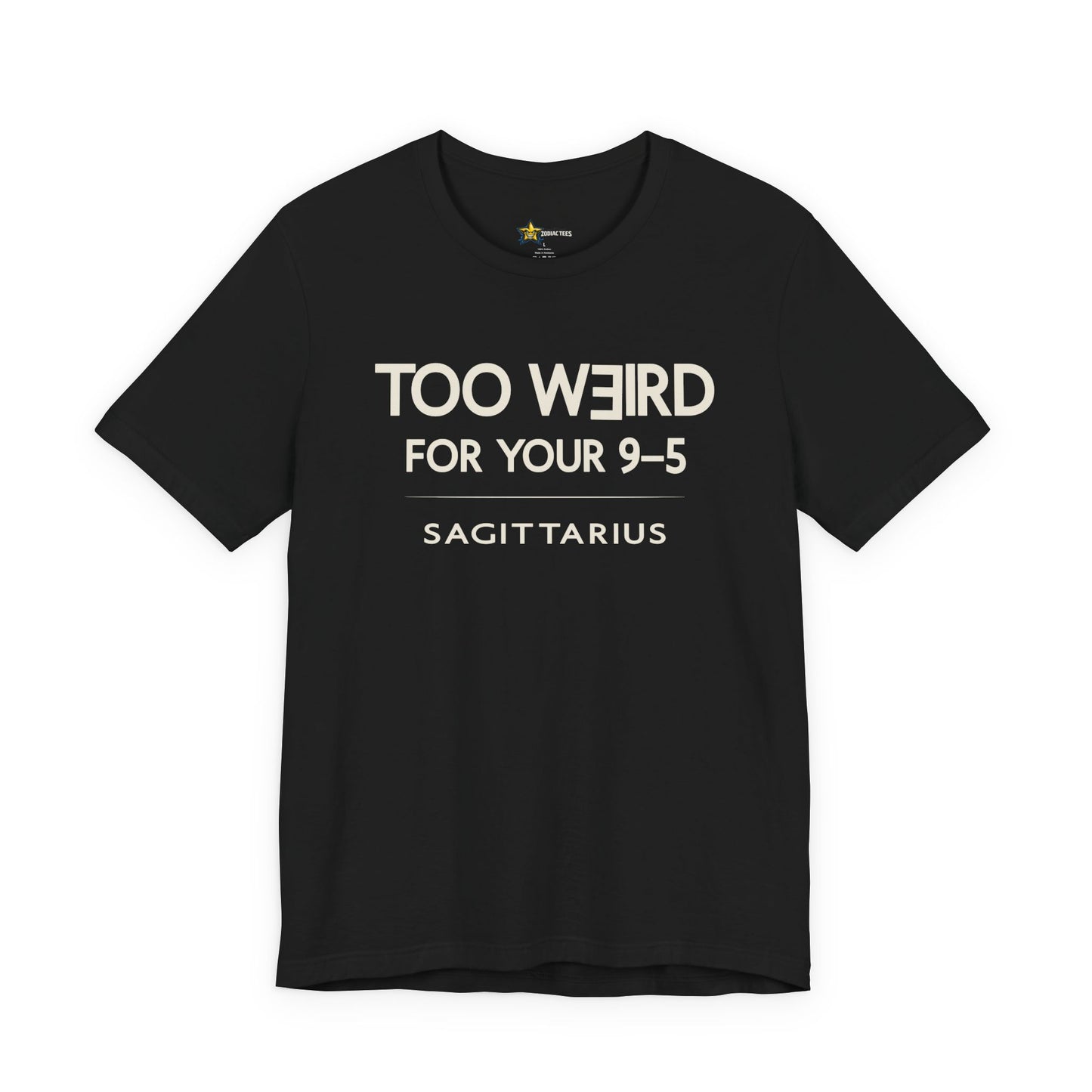 Sagittarius astrology t-shirt with bold typography quote on black background