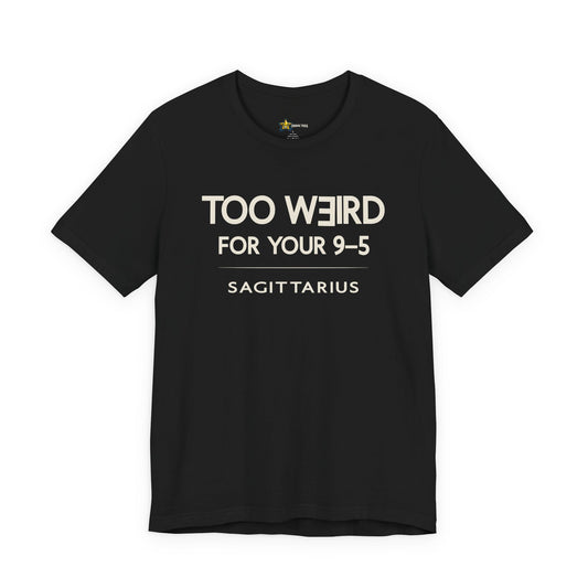 Sagittarius astrology t-shirt with bold typography quote on black background