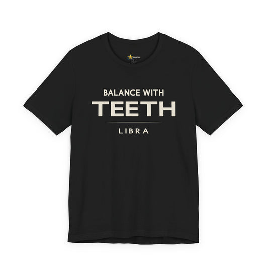 Libra astrology t-shirt with bold typography quote on black background