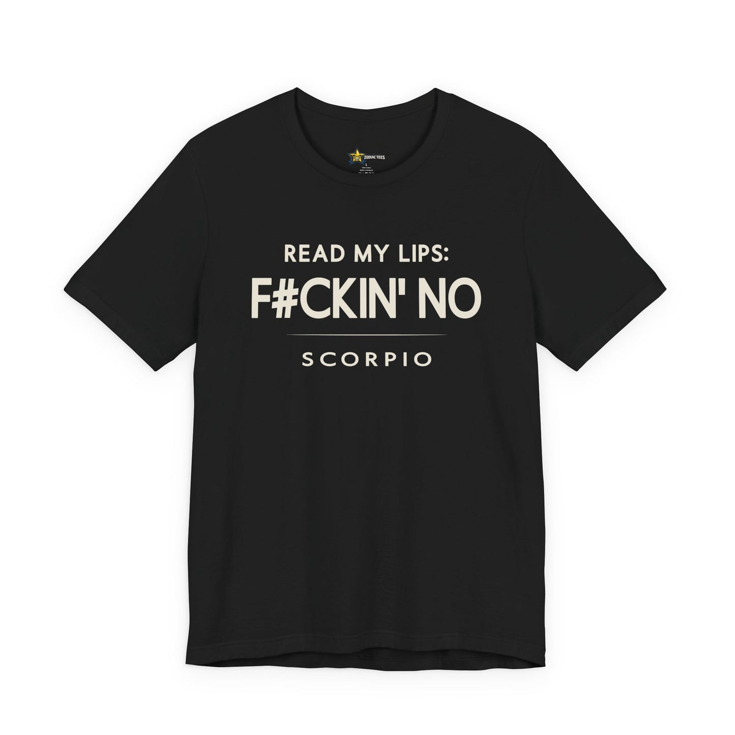 Black Scorpio zodiac t-shirt with minimalist bold text quote design