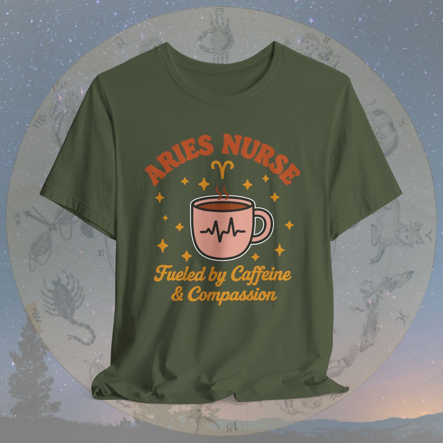 Fueled by Caffeine & Compassion Aries Nurse T-Shirt